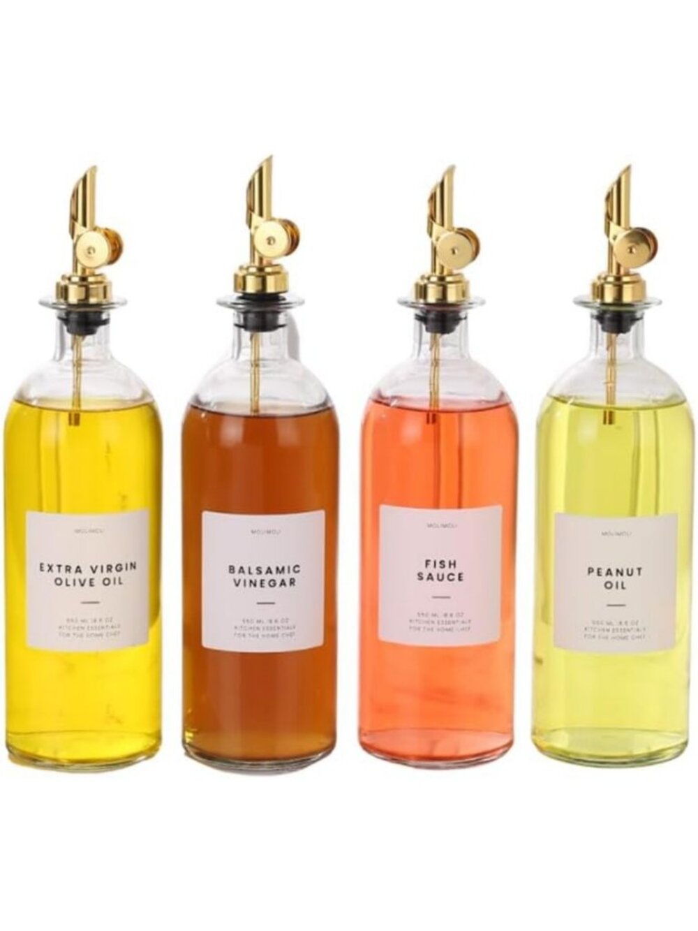Stylish Glass Oil & Vinegar Dispenser Set - 500ml, Metal Pour Spout, Kitchen